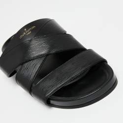 Louis Vuitton Black Epi Leather Cross Strap Flat Slides Size 41.5