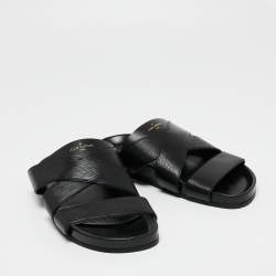 Louis Vuitton Black Epi Leather Cross Strap Flat Slides Size 41.5