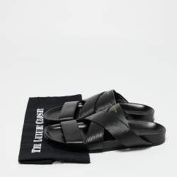 Louis Vuitton Black Epi Leather Cross Strap Flat Slides Size 41.5