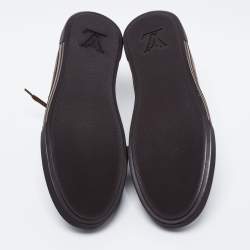 Pre Owned Louis Vuitton Brown Leather and Damier Ebene Canvas Punchy Low Top Sneakers Size 41.5