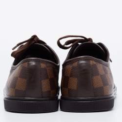Pre Owned Louis Vuitton Brown Leather and Damier Ebene Canvas Punchy Low Top Sneakers Size 41.5