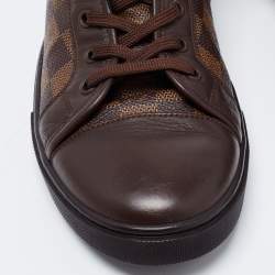 Pre Owned Louis Vuitton Brown Leather and Damier Ebene Canvas Punchy Low Top Sneakers Size 41.5