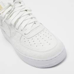 مملوكة مسبقًا حذاء رياضي لوي فيتون/أير فورس جلد أبيض بعنق منخفض مقاس 43