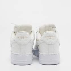 مملوكة مسبقًا حذاء رياضي لوي فيتون/أير فورس جلد أبيض بعنق منخفض مقاس 43