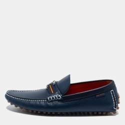 Pre Owned Louis Vuitton Navy Blue Leather Hockenheim Loafers Size 41