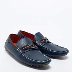 Pre Owned Louis Vuitton Navy Blue Leather Hockenheim Loafers Size 41