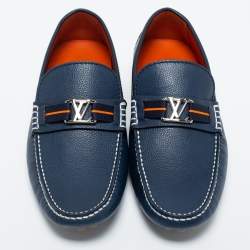 Pre Owned Louis Vuitton Navy Blue Leather Hockenheim Loafers Size 41