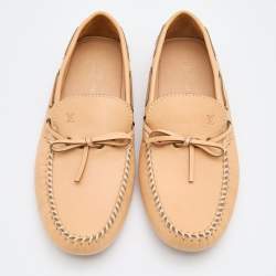 Pre Owned Louis Vuitton Light Beige Leather Arizona Loafers Size 44