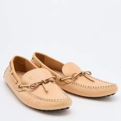 Pre Owned Louis Vuitton Light Beige Leather Arizona Loafers Size 44