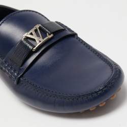 Pre Owned Louis Vuitton Navy Blue Leather Hockenheim Loafers Size 41.5
