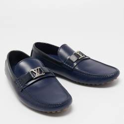 Pre Owned Louis Vuitton Navy Blue Leather Hockenheim Loafers Size 41.5