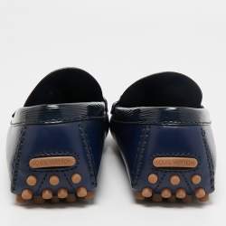 Pre Owned Louis Vuitton Navy Blue Leather Hockenheim Loafers Size 41.5