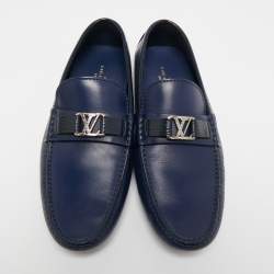 Pre Owned Louis Vuitton Navy Blue Leather Hockenheim Loafers Size 41.5