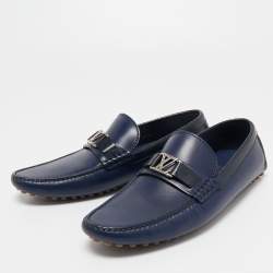 Pre Owned Louis Vuitton Navy Blue Leather Hockenheim Loafers Size 41.5