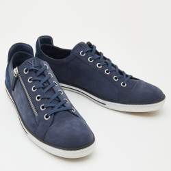 مملوكة مسبقًا Louis Vuitton Blue Damier Nubuck Leather and Suede Adventure Sneakers Size 45.5