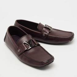 Pre Owned Louis Vuitton Plum Leather Monte Carlo Loafers Size 41.5