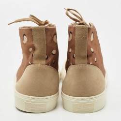 مملوكة مسبقًا Louis Vuitton Brown/Beige Suede and Canvas High Top Sneakers Size 46