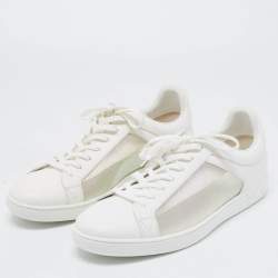 Pre Owned Louis Vuitton White Leather and Iridescent Monogram PVC Luxembourg Sneakers Size 41.5
