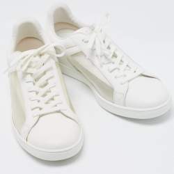 Pre Owned Louis Vuitton White Leather and Iridescent Monogram PVC Luxembourg Sneakers Size 41.5