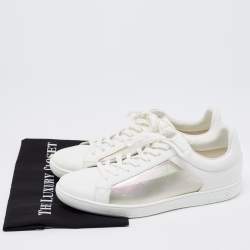 Pre Owned Louis Vuitton White Leather and Iridescent Monogram PVC Luxembourg Sneakers Size 41.5