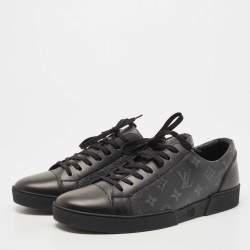 Pre Owned Louis Vuitton Black/Grey Leather and Monogram Canvas Match Up Sneakers Size 43