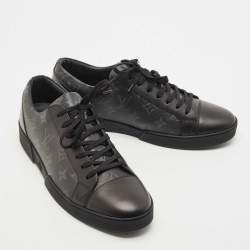 Pre Owned Louis Vuitton Black/Grey Leather and Monogram Canvas Match Up Sneakers Size 43