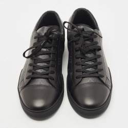 Pre Owned Louis Vuitton Black/Grey Leather and Monogram Canvas Match Up Sneakers Size 43