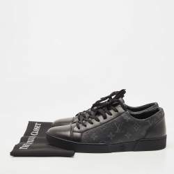 Pre Owned Louis Vuitton Black/Grey Leather and Monogram Canvas Match Up Sneakers Size 43