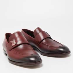 Louise Vuitton Burgundy/Black Leather Slip On Loafers Size 41