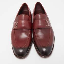 Louise Vuitton Burgundy/Black Leather Slip On Loafers Size 41