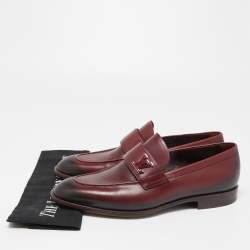 Louise Vuitton Burgundy/Black Leather Slip On Loafers Size 41