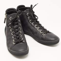 Louis Vuitton Black Damier Graphite Nylon and Suede Trim Zip Up High Top Sneakers Size 43