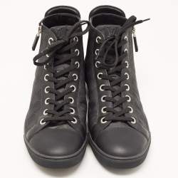 Louis Vuitton Black Damier Graphite Nylon and Suede Trim Zip Up High Top Sneakers Size 43