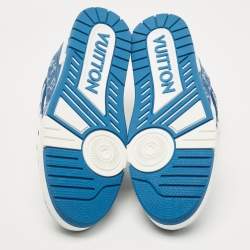 Pre Owned Louis Vuitton Blue/White Leather and Denim LV Trainer Sneakers Size 44