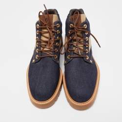 Louis Vuitton Navy Blue Denim Combat Boots Size 41