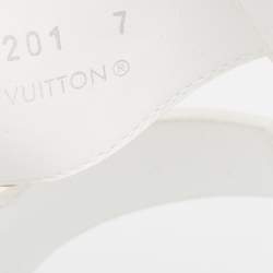 Pre Owned Louis Vuitton White/Green Monogram Embossed Leather LV Trainer Sandals Size 41