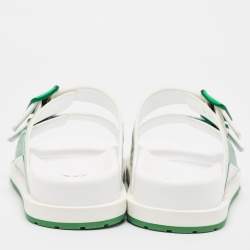 Pre Owned Louis Vuitton White/Green Monogram Embossed Leather LV Trainer Sandals Size 41