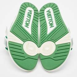 Pre Owned Louis Vuitton White/Green Monogram Embossed Leather LV Trainer Sandals Size 41