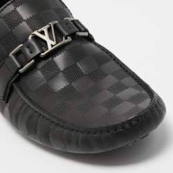 Louis Vuitton Black Damier Graphite Leather Driver Loafers Size 44