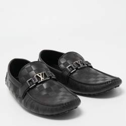 Louis Vuitton Black Damier Graphite Leather Driver Loafers Size 44