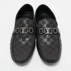 Louis Vuitton Black Damier Graphite Leather Driver Loafers Size 44