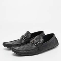 Louis Vuitton Black Damier Graphite Leather Driver Loafers Size 44