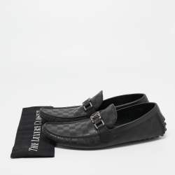 Louis Vuitton Black Damier Graphite Leather Driver Loafers Size 44