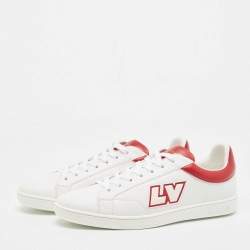 Pre Owned Louis Vuitton White/Burgundy  Leather Luxembourg Sneakers Size 43