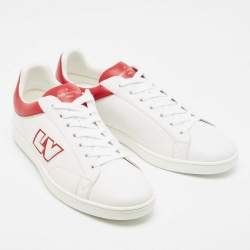 Pre Owned Louis Vuitton White/Burgundy  Leather Luxembourg Sneakers Size 43