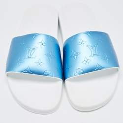Louis Vuitton Blue/Grey Rubber Flat Slides Size 45
