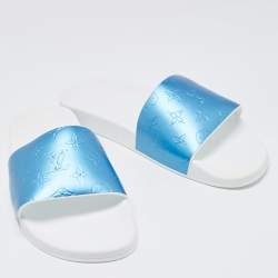 Louis Vuitton Blue/Grey Rubber Flat Slides Size 45