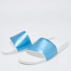 Louis Vuitton Blue/Grey Rubber Flat Slides Size 45