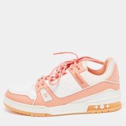 Louis Vuitton Orange/White Leather and Fabric Trainer Sneakers Size 41