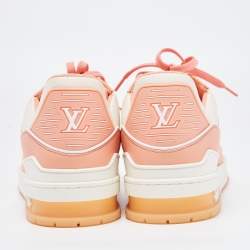 Louis Vuitton Orange/White Leather and Fabric Trainer Sneakers Size 41